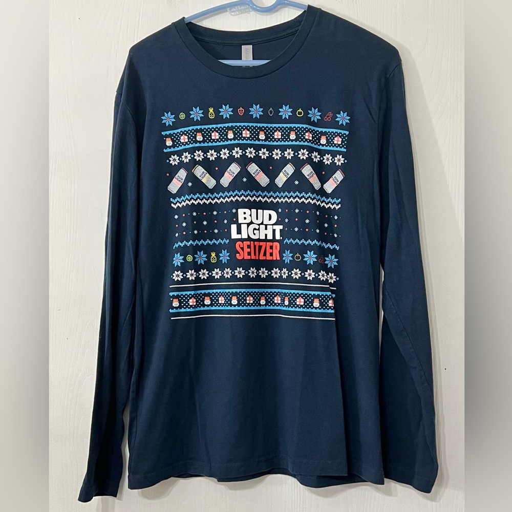 Bud Light Seltzer Adult Long Sleeve Holiday T Shirt Size Large Budweiser